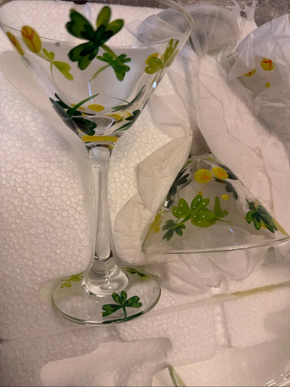 Set Of 4 hand painted st Patrick’s day Martini Glasses new